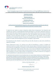 Verificación de la funcionalidad del dispositivo y de la seguridad ofrecida a pacientes que sufren de sudoración excesiva (hiperhidrosis) dentro de un ambiente clínico